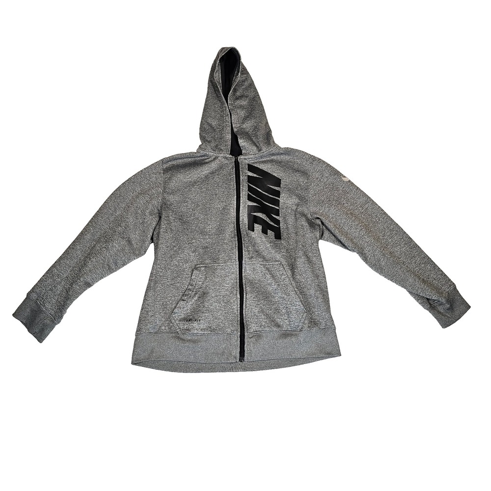 Nike Dri-Fit Gray Heathered Spell-Out Youth Boy Size XL Full-Zip Hooded Jacket